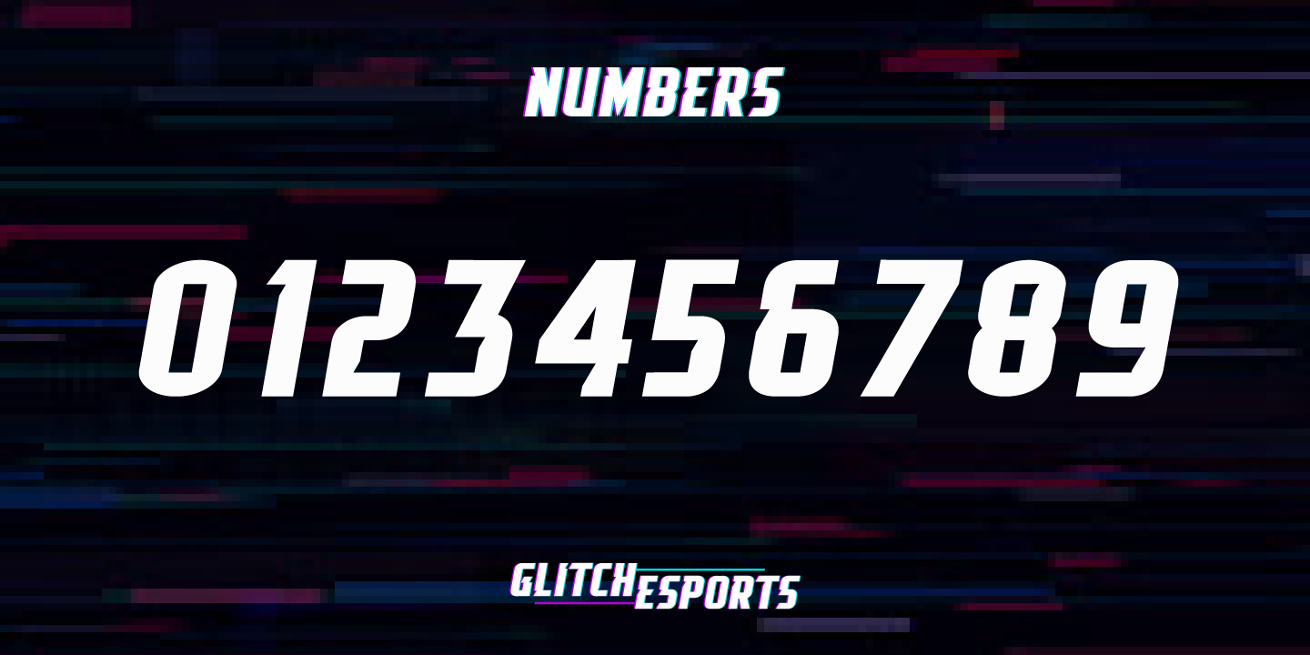 Ejemplo de fuente Glitch Esports Italic